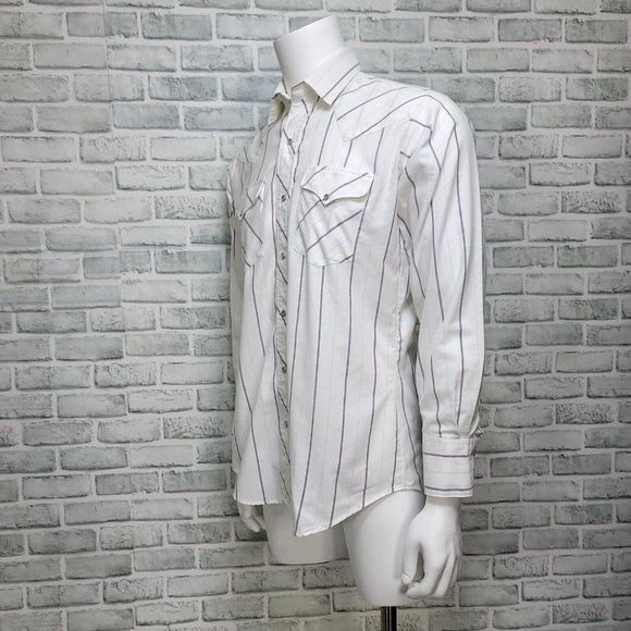 VTG‎ Miller Stockman Western Wear Mens 16/34 Shirt White Striped Pearl Snap USA - Picture 4 of 9